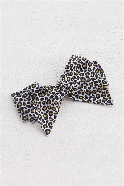 Sarı Leopar Desenli Bebek Fiyonk Bandana