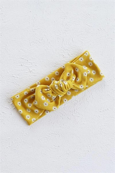Sarı Papatya Desenli Renk Tavşan Kulak Bandana