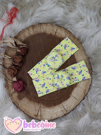 Sarı Renk Çiçek Desenli Bebek Donut Bandana