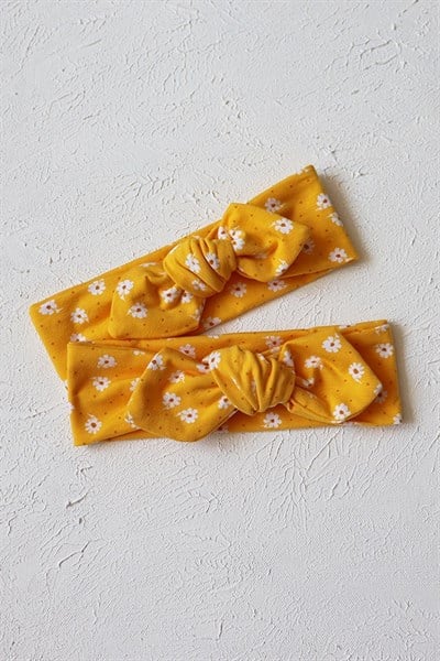 Sarı Renkli Papatya Desenli Bebek Tavşan Kulak Bandana