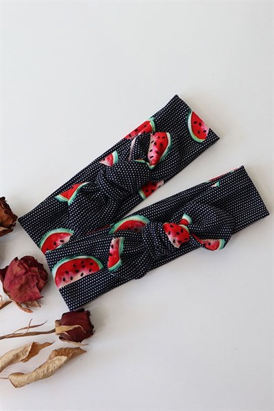 Siyah Renkli Karpuz Desenli Bebek Tavşan Kulak Bandana