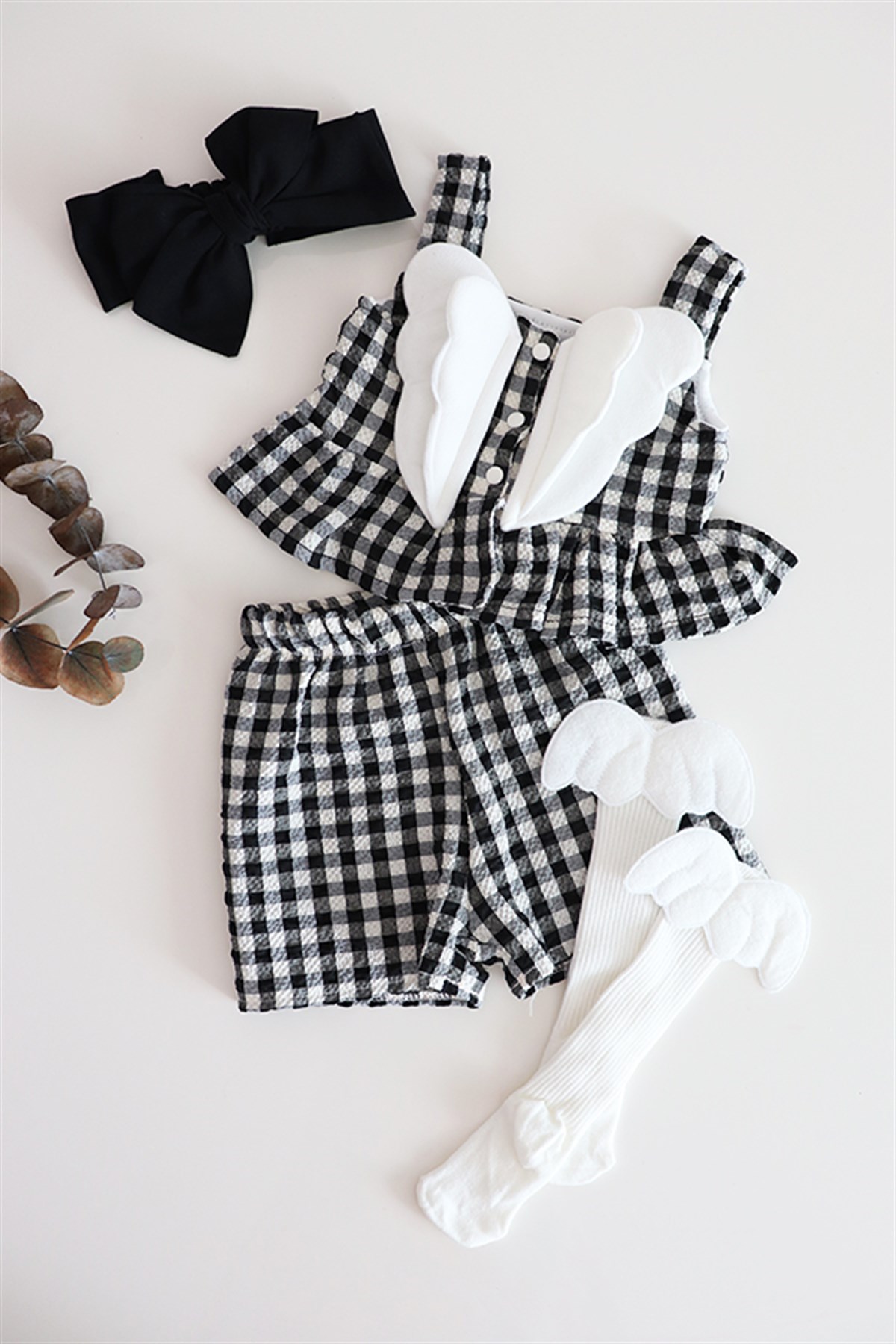 Siyah Renkli Melek Kanatlı Bebek Crop Takım Özel Set