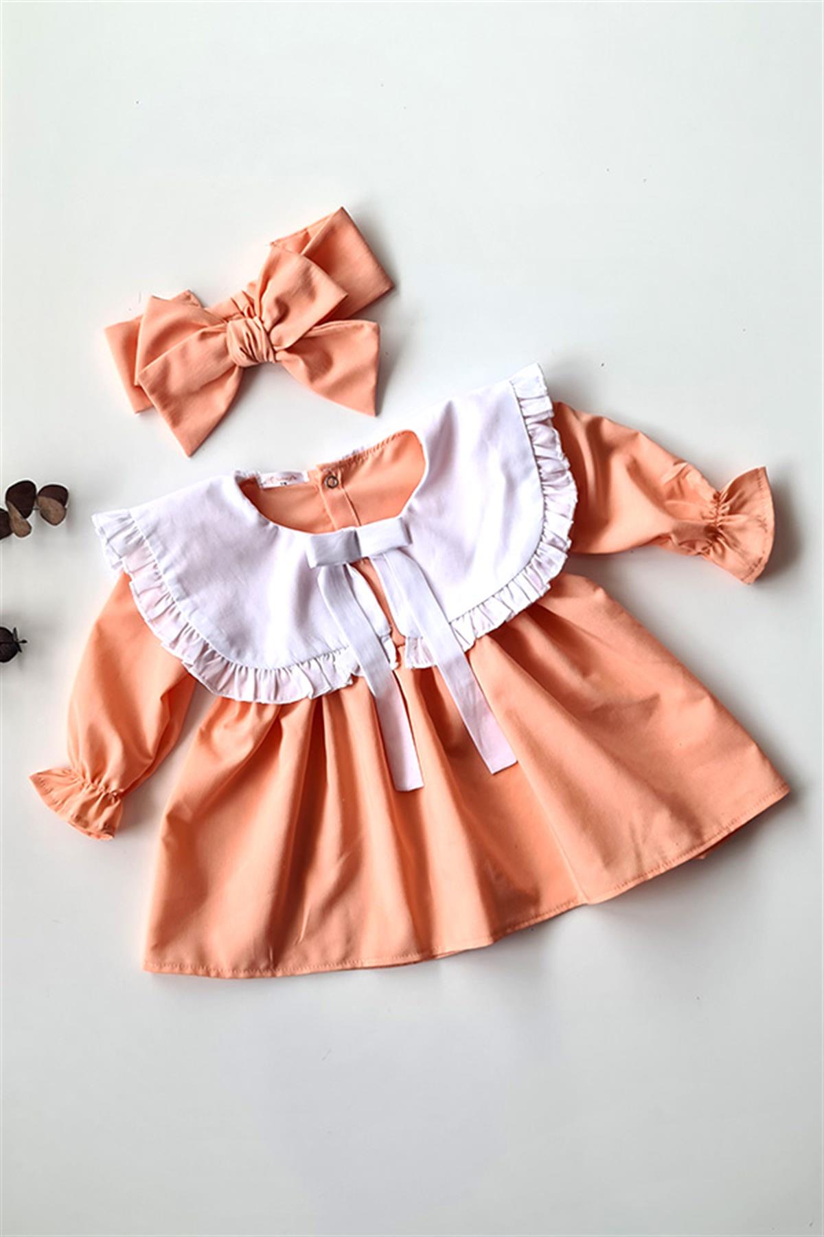 Somon Renkli, Bandanalı Kız Bebek Bella Elbise
