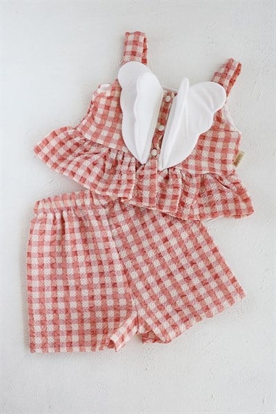 Somon Renkli Melek Kanatlı Bebek Crop Takım