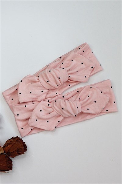 Somon Renkli Puanlı Bebek Tavşan Kulak Bandana