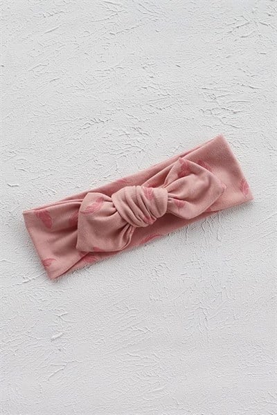 Somon Renkli Yaprak Desenli Bebek Tavşan Kulak Bandana