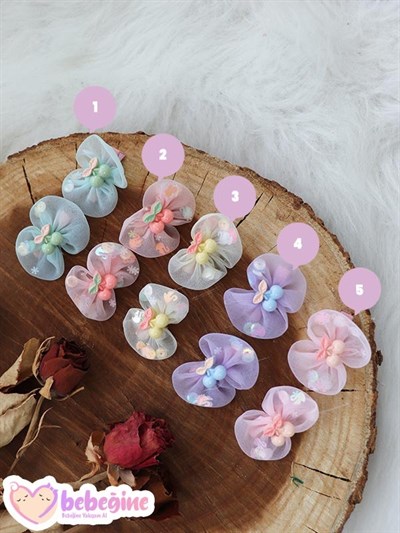 Tül Kiraz Objeli İkili Mini Klips Toka