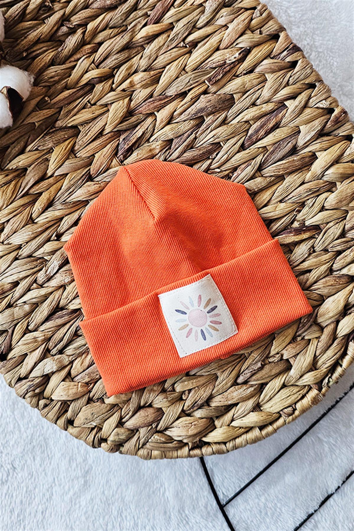 Turuncu Renkli, %100 Pamuklu Bebek Ribana Bere