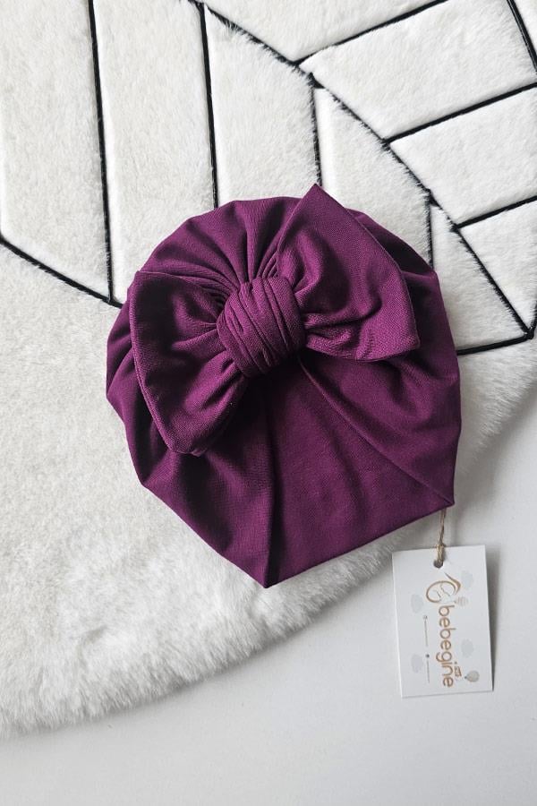 Yeni Mürdüm Renkli Kız Bebek Fiyonk Bone