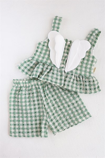 Yeşil Renkli Melek Kanatlı Bebek Crop Takım