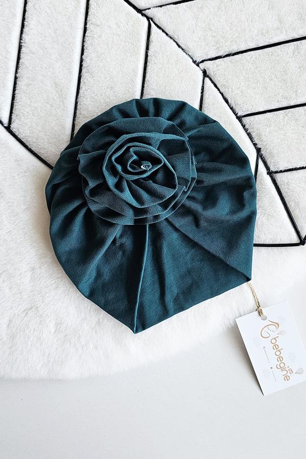 Zümrüt Yeşili Renkli Bebek Çiçek Bone