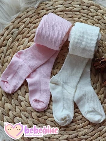 Krem ve Pembe Renkli Kabartmalı Bebek Külotlu Çorap
