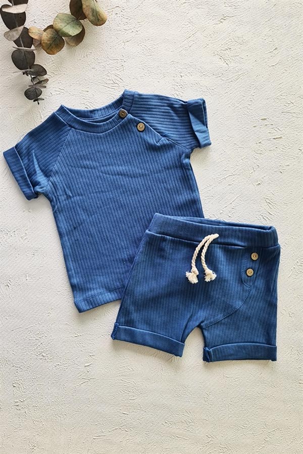 Mavi Renkli Fitilli Erkek Bebek Alt Üst Takım