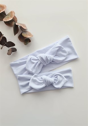Beyaz Renk Anne-Bebek Tavşan Kulak Bandana