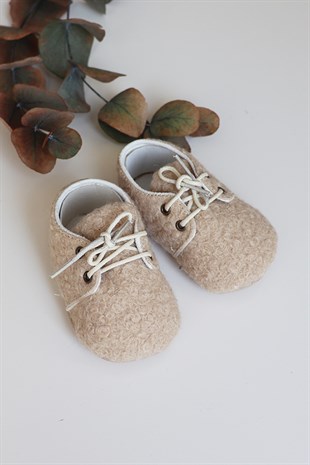 Krem Renkli Tüylü Bebek Teddy Makosen Ayakkabı