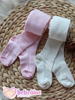 Krem ve Pembe Renkli Kabartmalı Bebek Külotlu Çorap