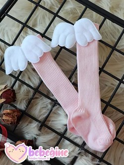 Pembe Renkli Melek Kanadı Figürlü Bebek Dizaltı Çorap