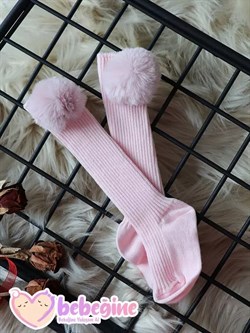 Pembe Renkli Ponpon Figürlü Bebek Dizaltı Çorap