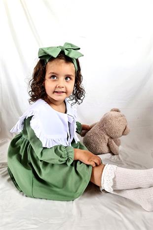 Yeşil Renkli, Bandanalı Kız Bebek Bella Elbise Özel Set