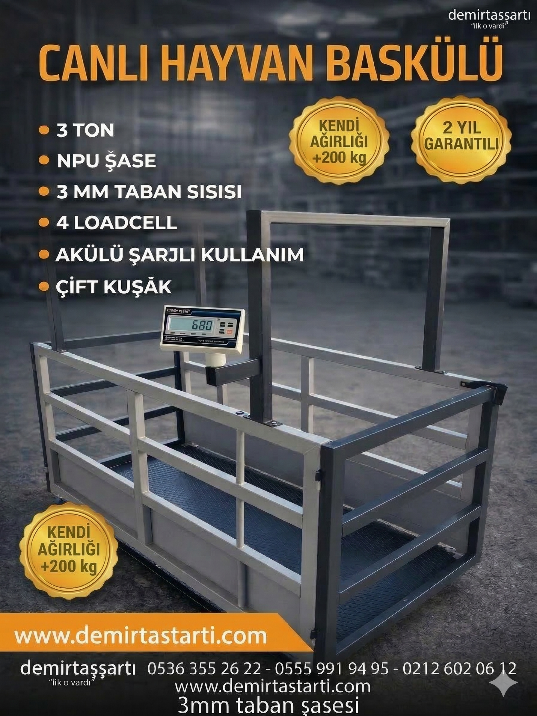 Demirtaş  3000 Kg 100x200 Cm Canlı Hayvan Baskülü
