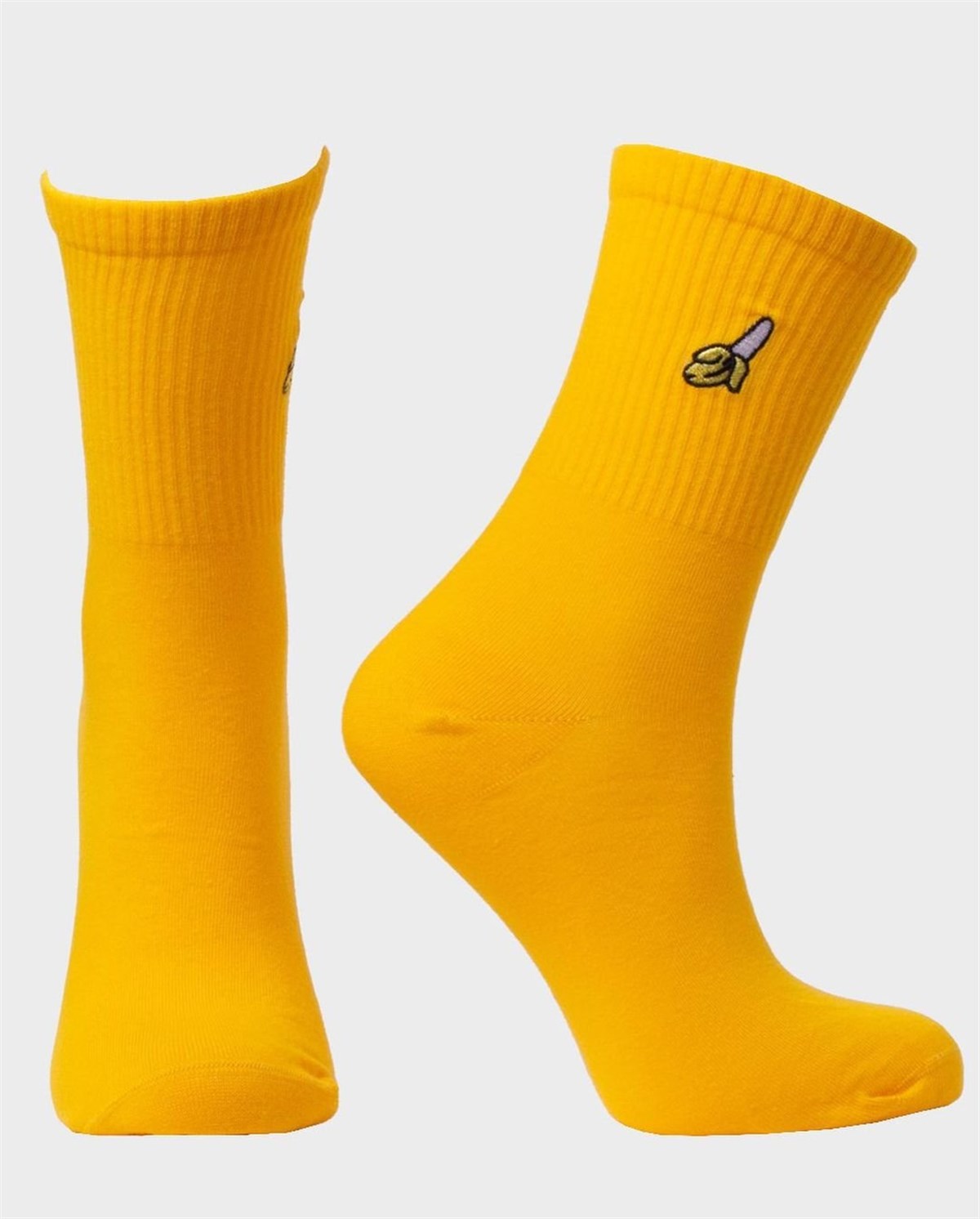 Muz Nakışlı 1. Kalite Renkli Pamuklu Takviyeli Unisex Çorap