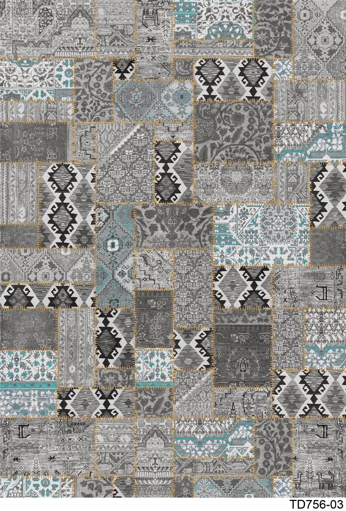 PATCHWORK TD756-03  YIKANABİLİR KAYDIRMAZ TABANLI DEKORATİF HALI