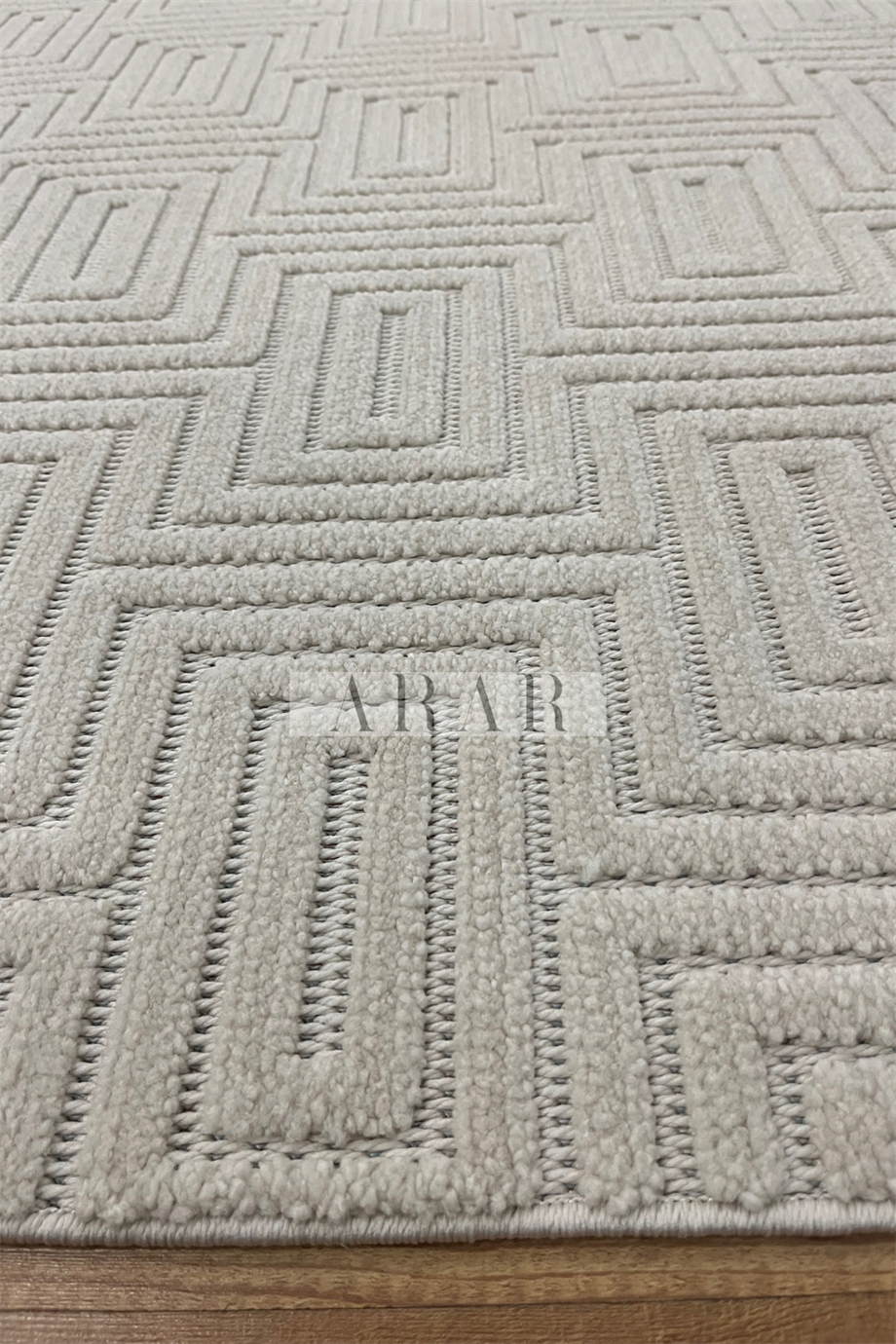 Side 1550-Bej Dokuma Taban Antitoz İskandinav Desenli Halı