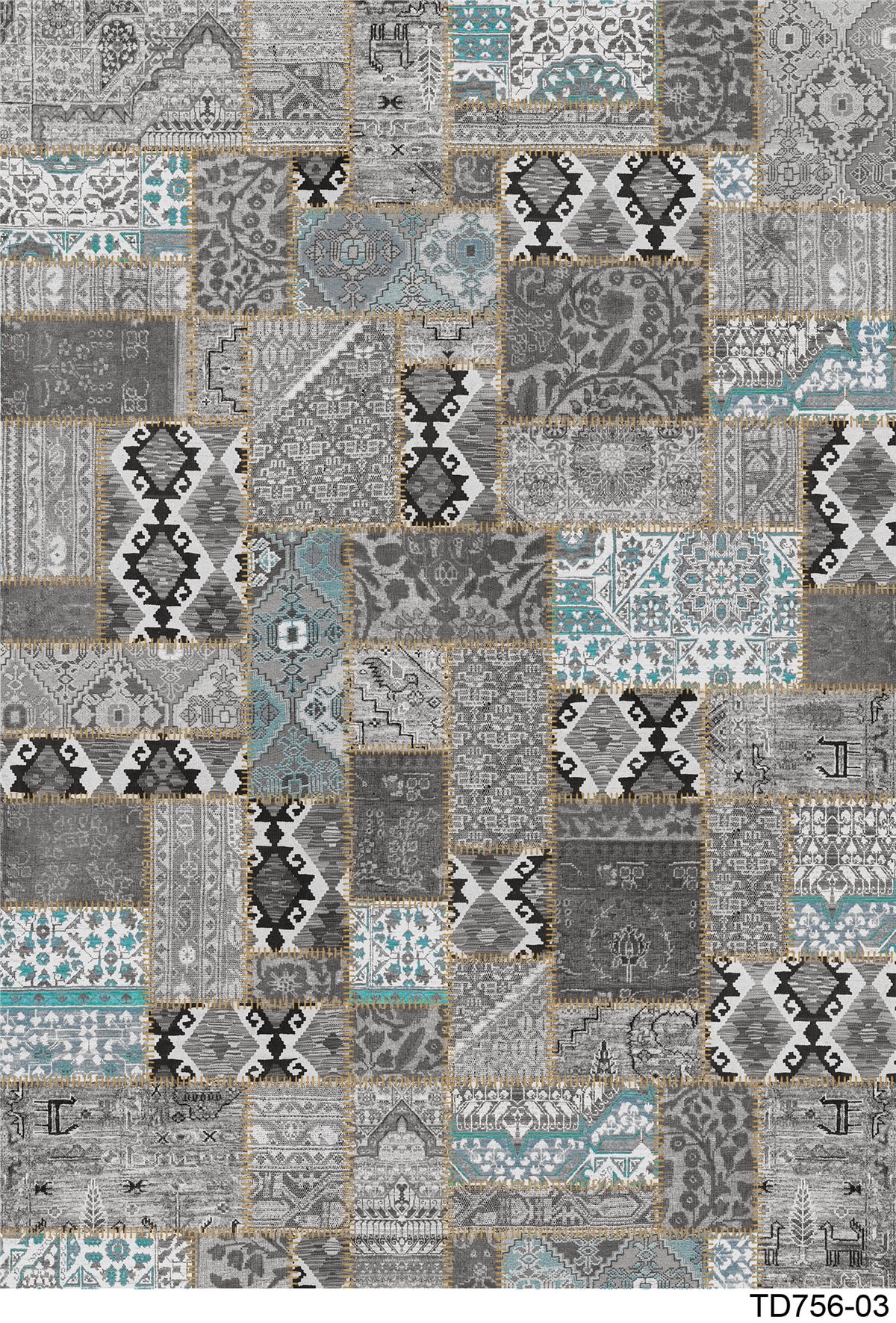 PATCHWORK TD756-03  YIKANABİLİR KAYDIRMAZ TABANLI DEKORATİF HALI