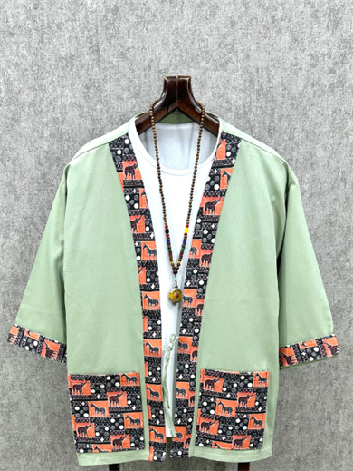 Oversize Bohem Fakir Kol Pamuk Keten Mint Kimono