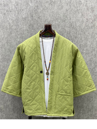 Oversize Fakir Kol Astarlı Kapitone Açık Yeşil  Kimono