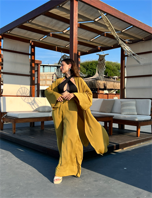 MIER Oversize Kuşaklı Kimono 5191  - Yeşil