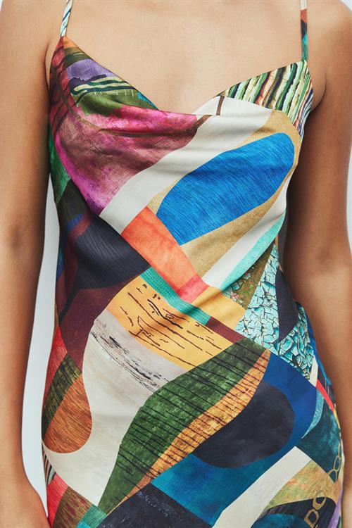 Êtincelle Satin Coloré Patterned Degaje Collar Strap Short Nightgown