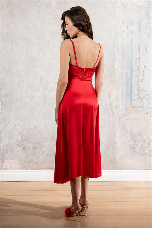 Eclatant Красная длинная атласная ночная рубашка на бретельках