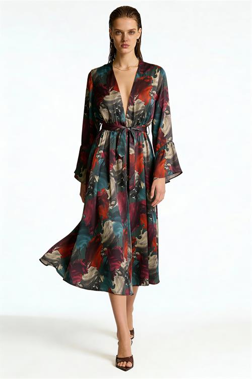 Roxela Длинный атласный халат/кимоно с узором