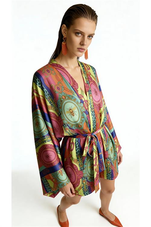 Fummee Melia Короткий атласный халат/кимоно