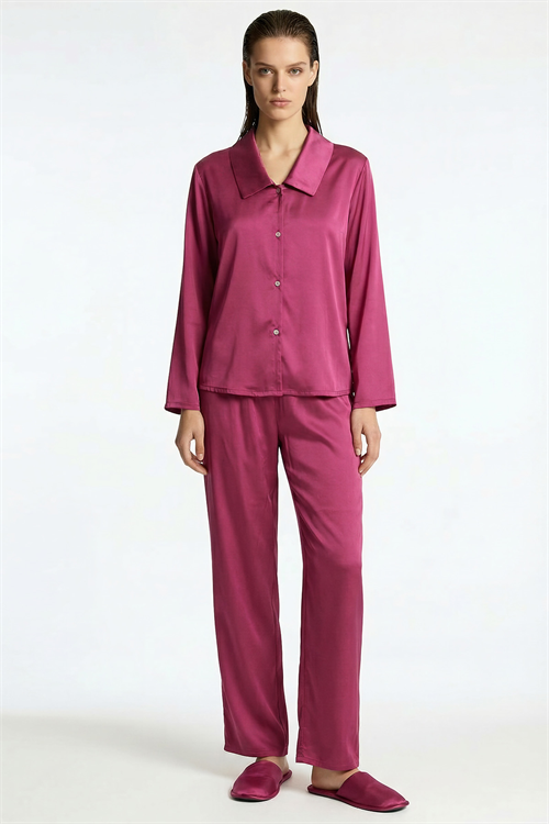 Комплект длинной атласной пижамы Amoris бордового цвета