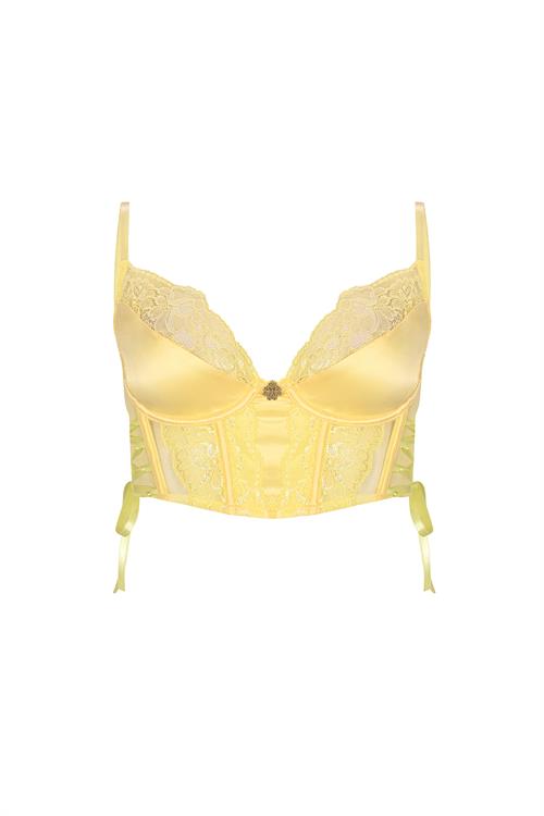 Pastivelle Sarı Saten Dantelli Korseli Sütyen