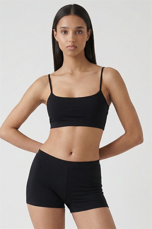 Cotvie Siyah Pamuklu Bralet Boxer Set