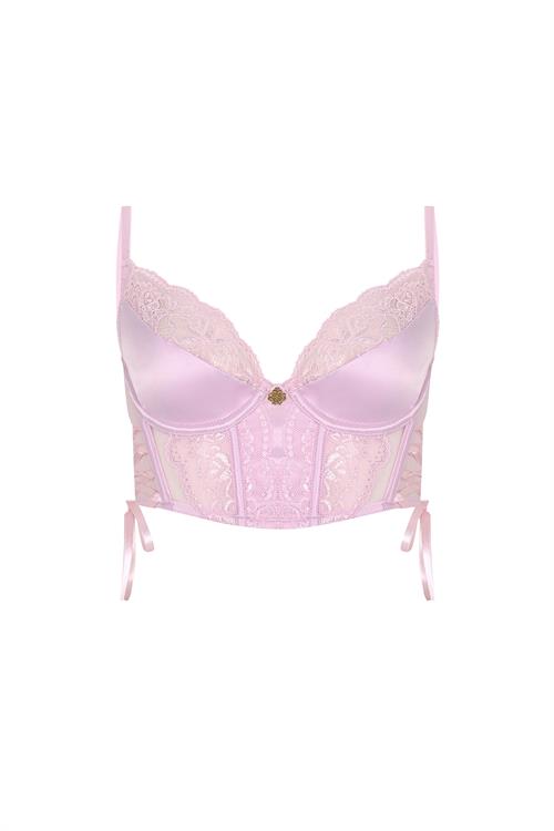 Pastivelle Şeker Pembesi Saten Dantelli Korseli Sütyen