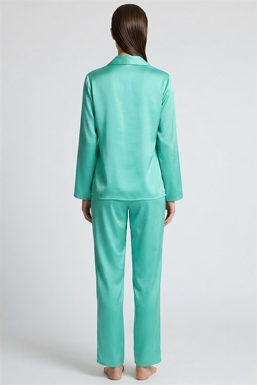 Amoris Бирюзовый длинный атласный пижамный комплект