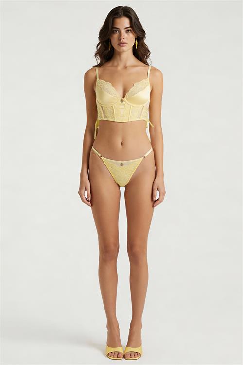 Pastivelle Sarı Saten Dantelli Korseli Sütyen