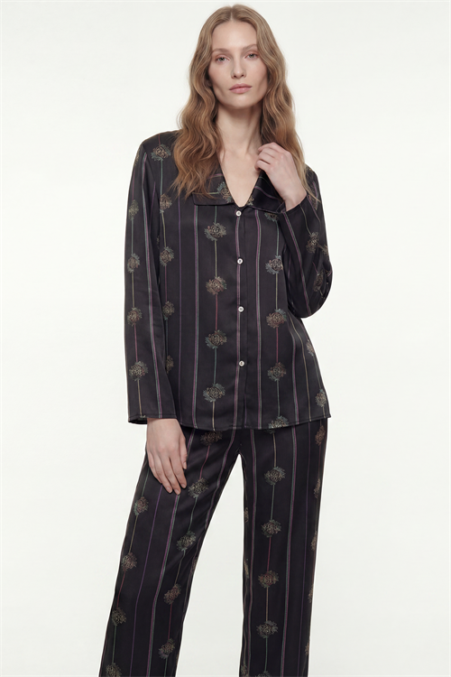 Amoris Elucious Desenli Uzun Saten Pijama Takımı