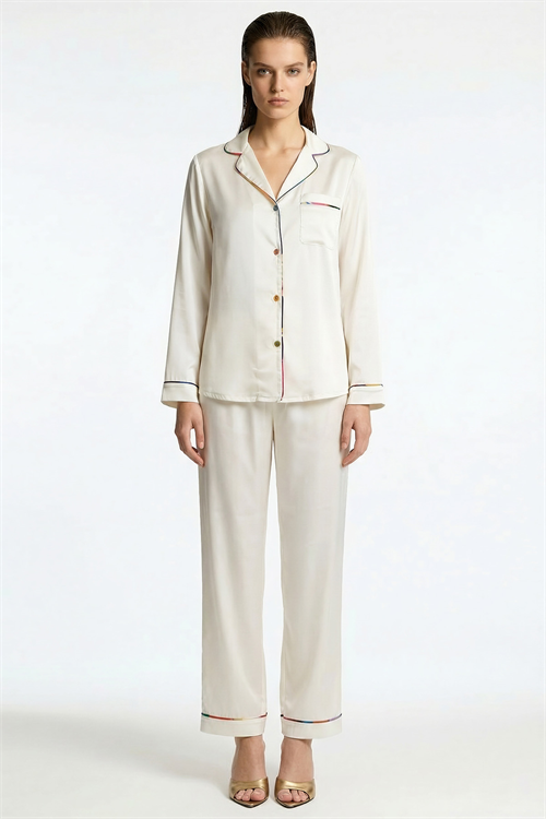 Colorex Длинный атласный пижамный комплект кремового цвета