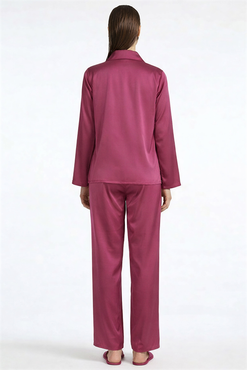 Комплект длинной атласной пижамы Amoris бордового цвета