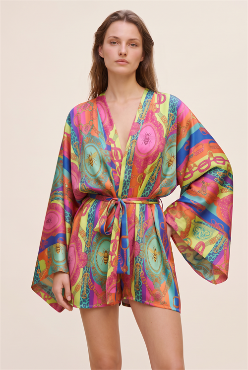 Fumee Melia Kısa Saten Sabahlık / Kimono