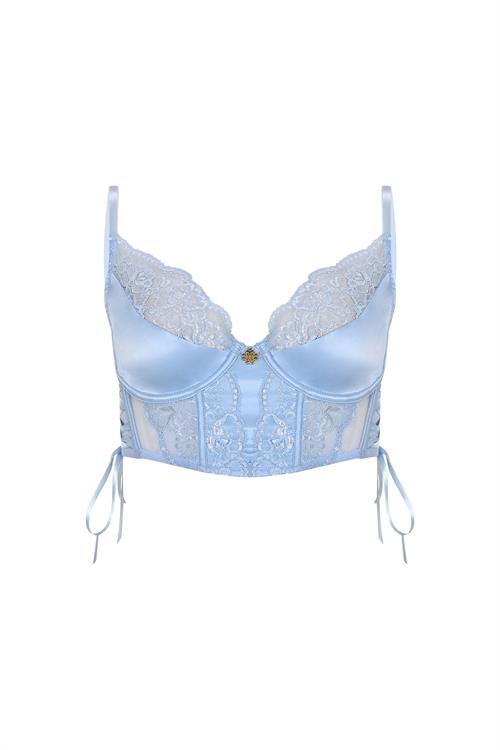 Pastivelle Бюстгальтер-корсет из светло-голубого атласа с кружевом