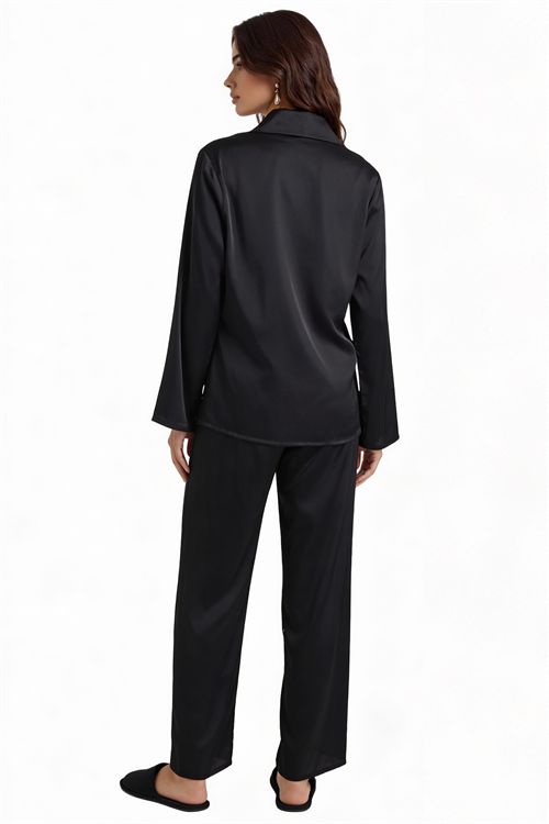 Amoris Siyah Uzun Saten Pijama Takımı