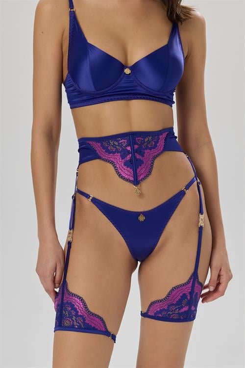 Addria Saks Mavisi Saten Jartiyer ve Bacak Bandı