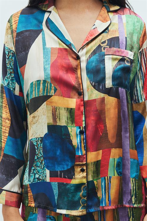 Amour Satin Coloré Patterned Long Pajama Set