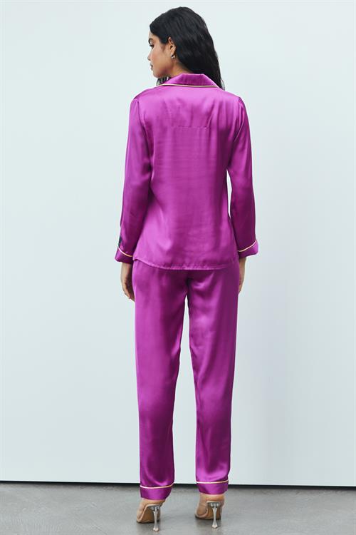 Amour Satin Fuchsia Long Pajama Set
